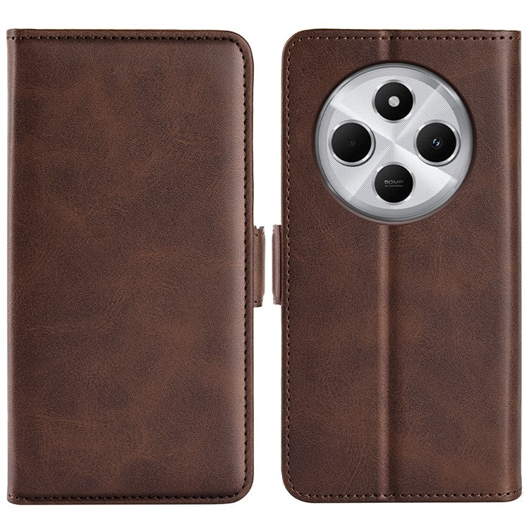 For Xiaomi Poco C75 4G / Redmi 14R 5G / 14C 4G Stand Case Calf Texture Leather Wallet Phone Cover - Brown