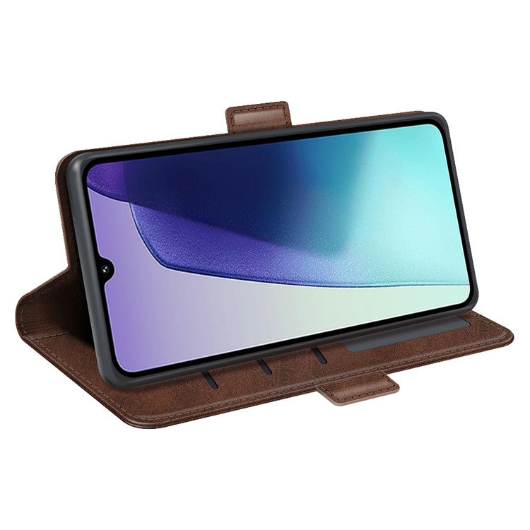 For Xiaomi Poco C75 4G / Redmi 14R 5G / 14C 4G Stand Case Calf Texture Leather Wallet Phone Cover - Brown