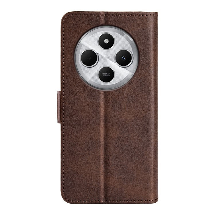 For Xiaomi Poco C75 4G / Redmi 14R 5G / 14C 4G Stand Case Calf Texture Leather Wallet Phone Cover - Brown