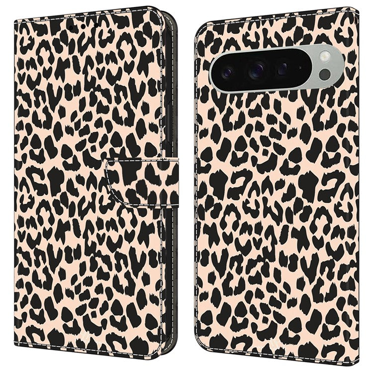 For Google Pixel 9 Pro XL Case Pattern Printed Protective Cover TPU+PU Leather Flip Phone Case - Leopard Print