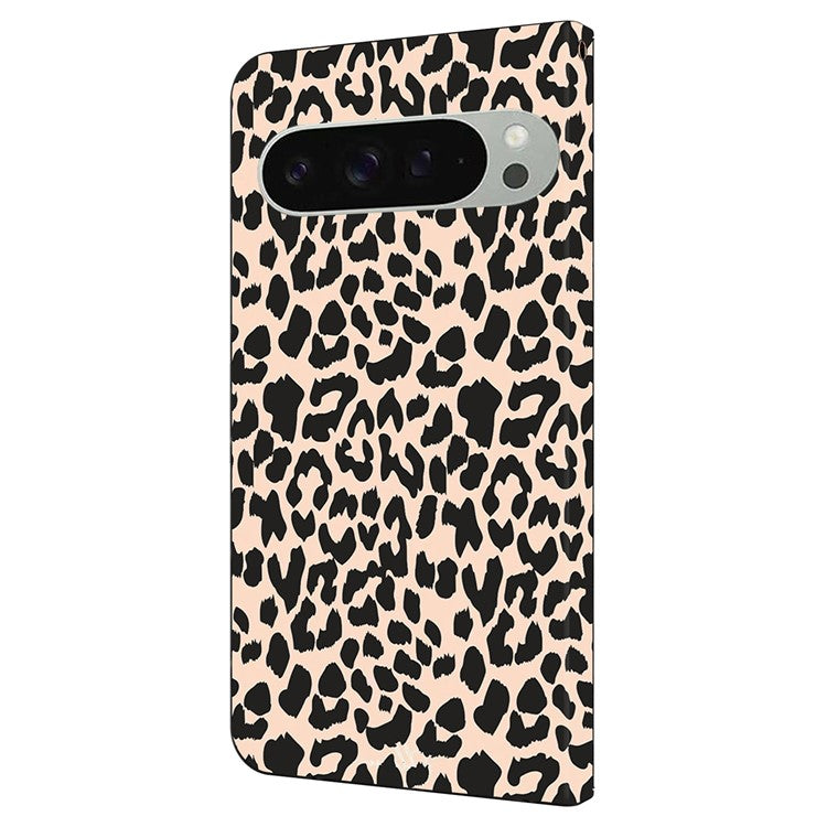 For Google Pixel 9 Pro XL Case Pattern Printed Protective Cover TPU+PU Leather Flip Phone Case - Leopard Print