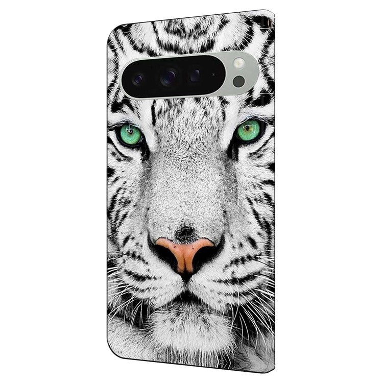 For Google Pixel 9 Pro XL Case Pattern Printed Protective Cover TPU+PU Leather Flip Phone Case - Tiger Face