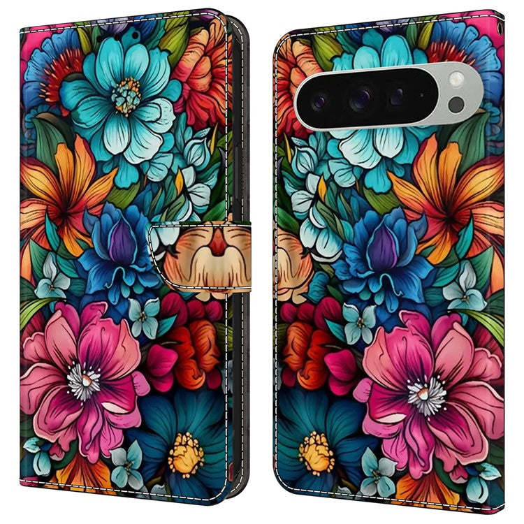 For Google Pixel 9 Pro XL Case Pattern Printed Protective Cover TPU+PU Leather Flip Phone Case - Staphyllum