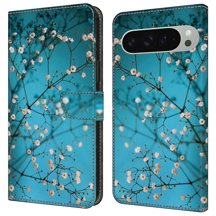 For Google Pixel 9 Pro XL Case Pattern Printed Protective Cover TPU+PU Leather Flip Phone Case - Flower Branch