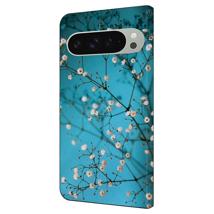 For Google Pixel 9 Pro XL Case Pattern Printed Protective Cover TPU+PU Leather Flip Phone Case - Flower Branch