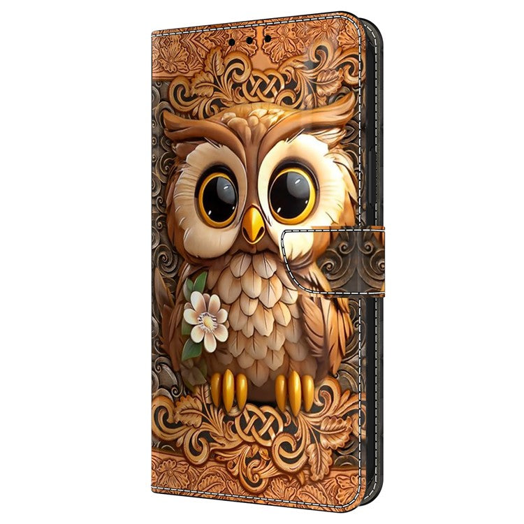 For Google Pixel 9 Pro XL Case Pattern Printed Protective Cover TPU+PU Leather Flip Phone Case - Red Owl