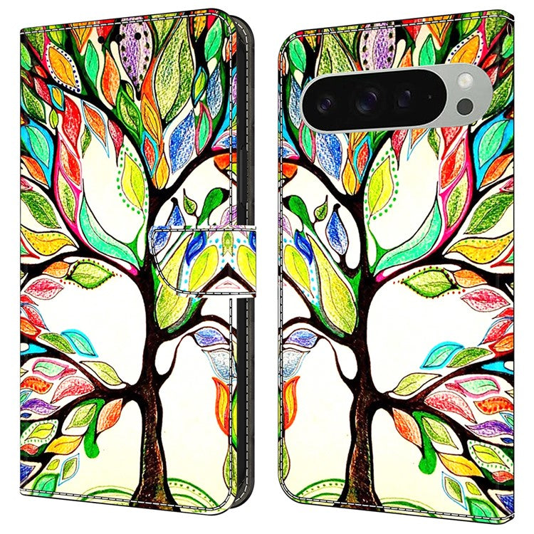 For Google Pixel 9 Pro XL Case Pattern Printed Protective Cover TPU+PU Leather Flip Phone Case - Tree