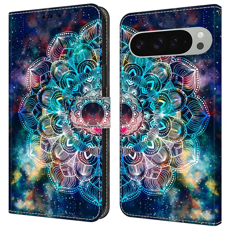 For Google Pixel 9 Pro XL Case Pattern Printed Protective Cover TPU+PU Leather Flip Phone Case - Gyro Flower