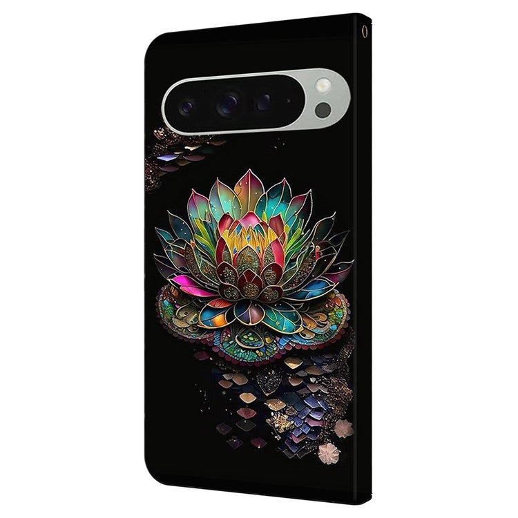 For Google Pixel 9 Pro XL Case Pattern Printed Protective Cover TPU+PU Leather Flip Phone Case - Lotus