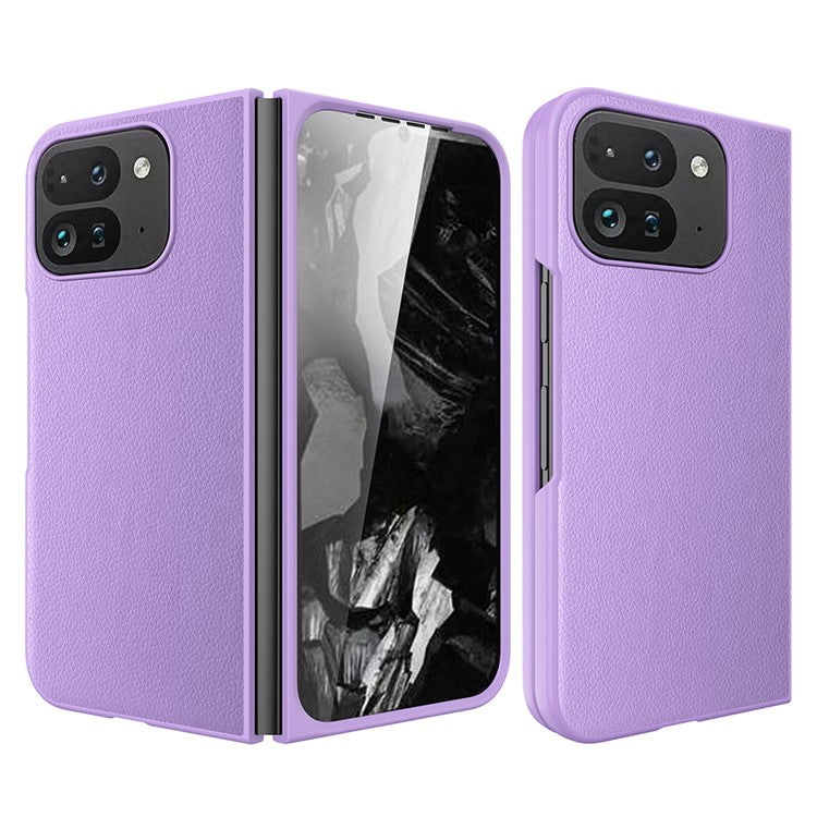 For Google Pixel Fold 2 Case Litchi Texture Leather+PC Phone Cover with Tempered Glass Film - Purple