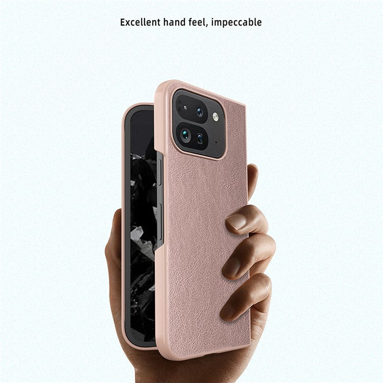 For Google Pixel Fold 2 Case Litchi Texture Leather+PC Phone Cover with Tempered Glass Film - Pink