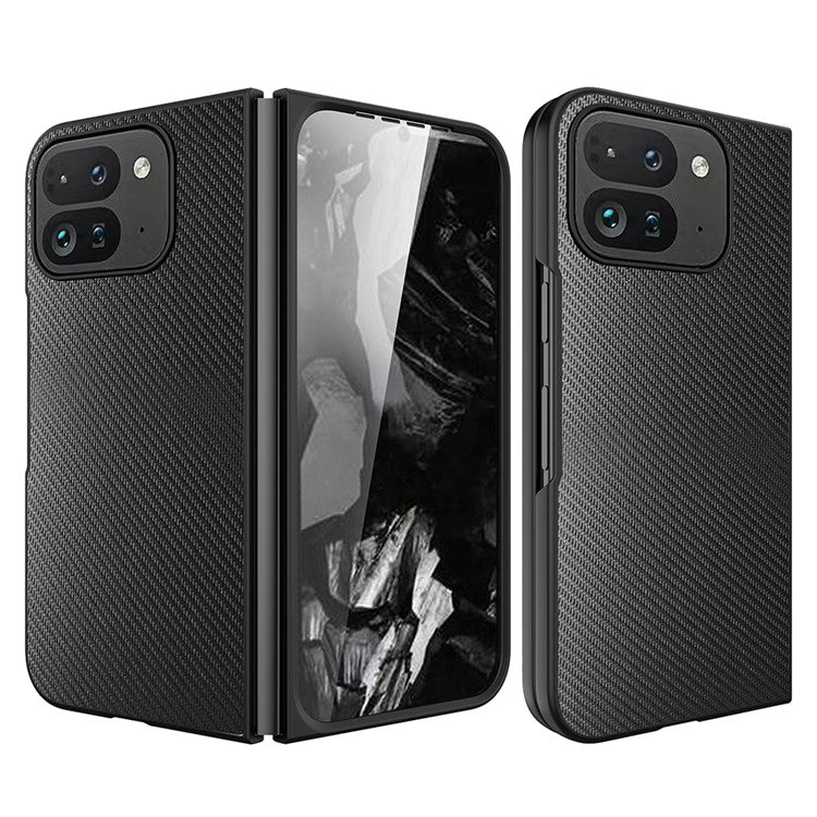 For Google Pixel Fold 2 Case Carbon Fiber Texture Leather+PC Phone Cover with Tempered Glass Film - Carbon Fiber Texture