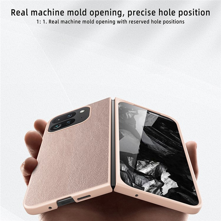 For Google Pixel Fold 2 Case Litchi Texture Leather+PC Phone Cover with Tempered Glass Film - Rose Gold