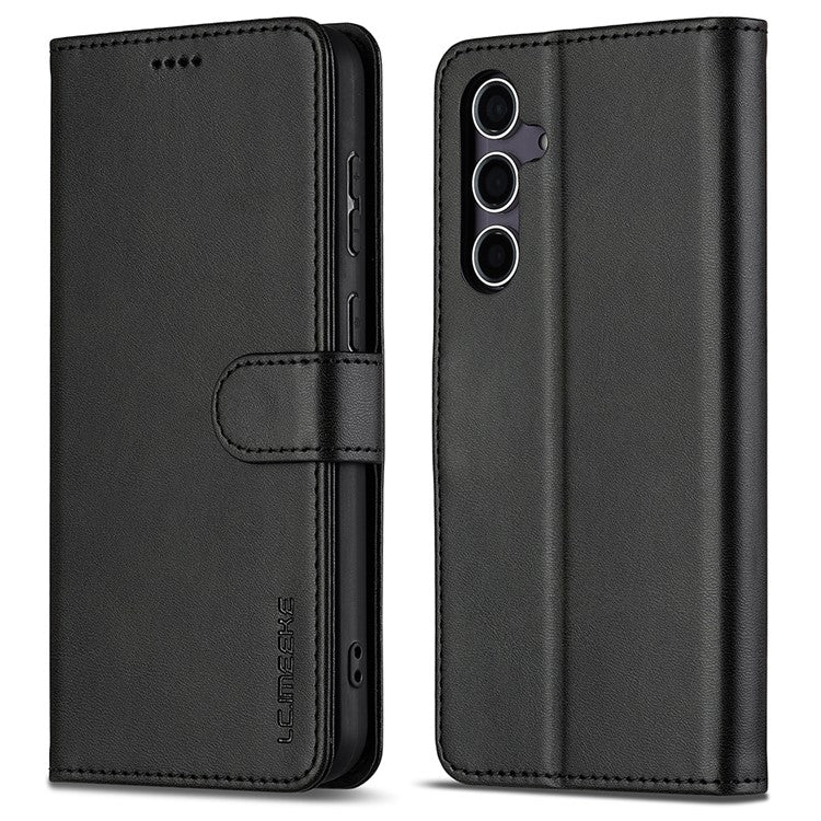 LC.IMEEKE For Samsung Galaxy A16 5G Case Calf Texture PU Leather Stand Wallet Phone Cover - Black