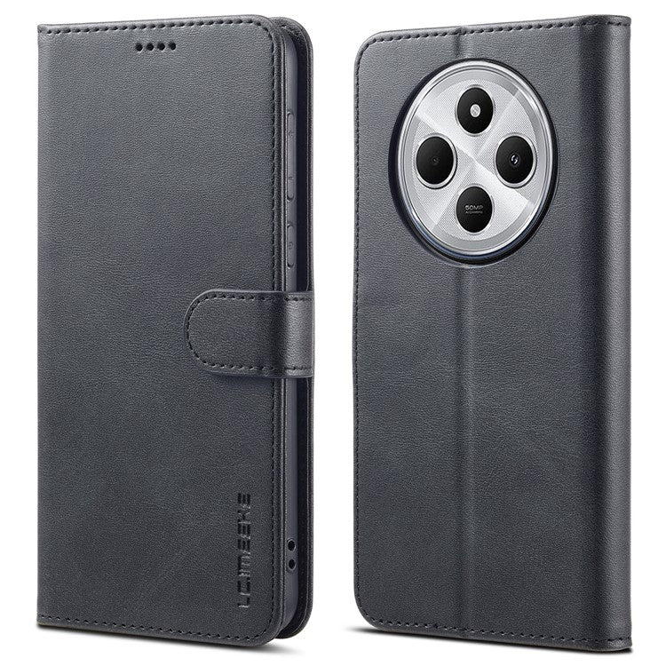 LC.IMEEKE For Xiaomi Poco C75 4G / Redmi 14R 5G / 14C 4G Case Calf Texture PU Leather Stand Wallet Phone Cover - Black