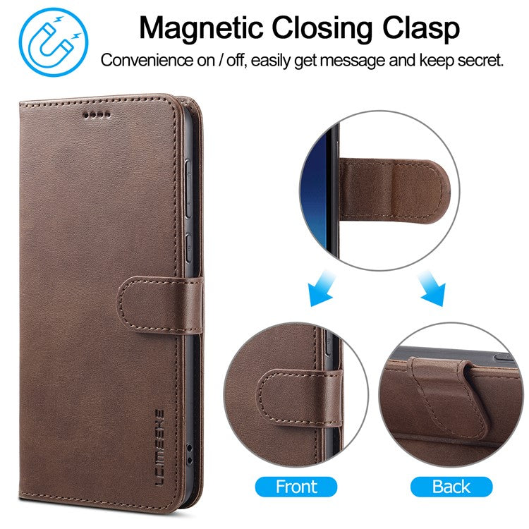 LC.IMEEKE For Xiaomi Poco C75 4G / Redmi 14R 5G / 14C 4G Case Calf Texture PU Leather Stand Wallet Phone Cover - Brown