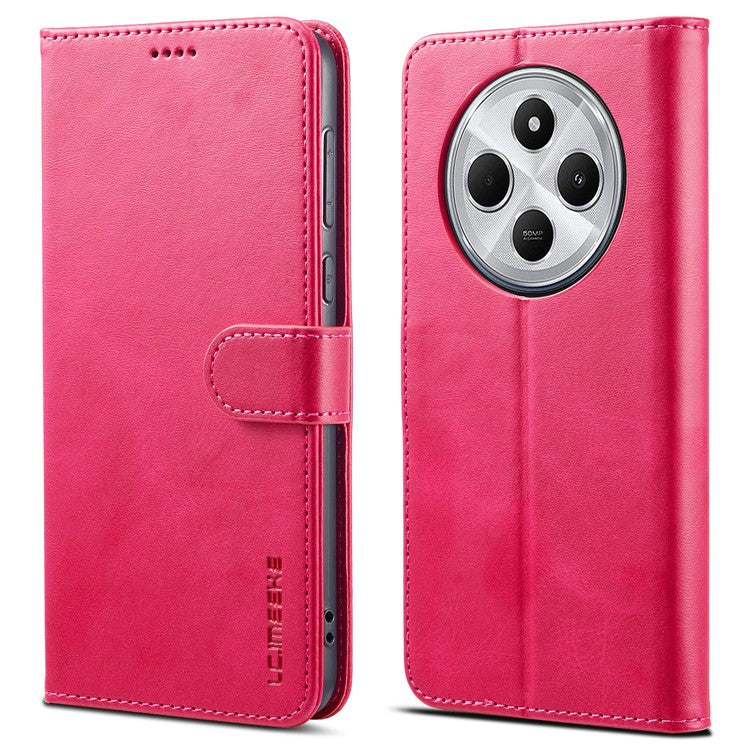 LC.IMEEKE For Xiaomi Poco C75 4G / Redmi 14R 5G / 14C 4G Case Calf Texture PU Leather Stand Wallet Phone Cover - Rose