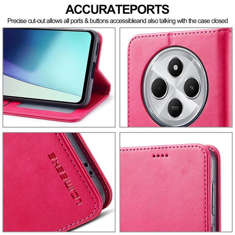 LC.IMEEKE For Xiaomi Poco C75 4G / Redmi 14R 5G / 14C 4G Case Calf Texture PU Leather Stand Wallet Phone Cover - Rose