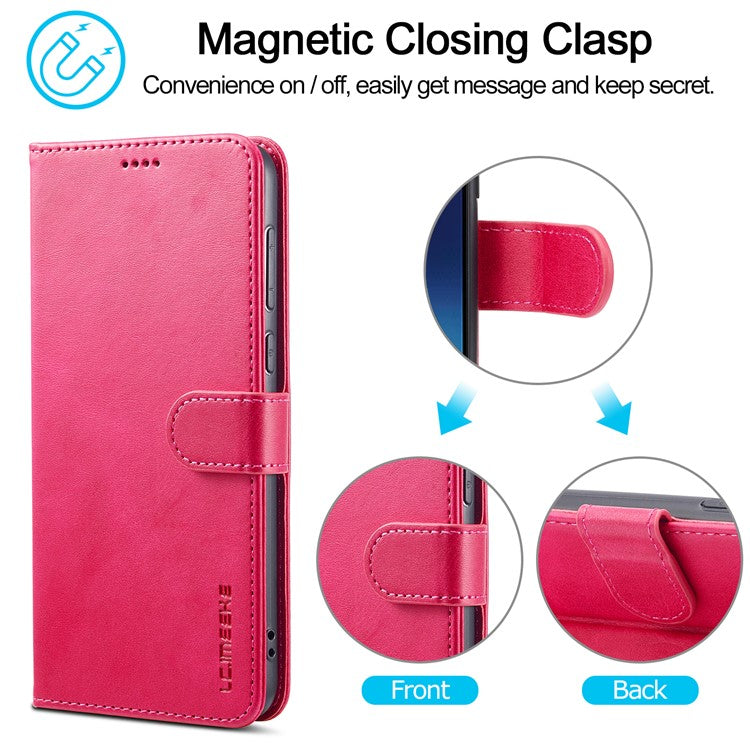 LC.IMEEKE For Xiaomi Poco C75 4G / Redmi 14R 5G / 14C 4G Case Calf Texture PU Leather Stand Wallet Phone Cover - Rose