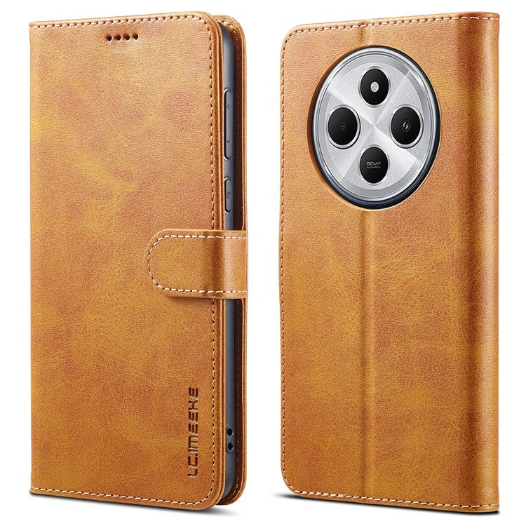 LC.IMEEKE For Xiaomi Poco C75 4G / Redmi 14R 5G / 14C 4G Case Calf Texture PU Leather Stand Wallet Phone Cover - Yellow