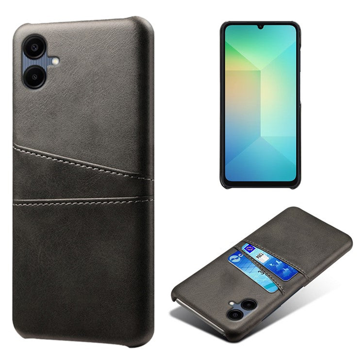 For Samsung Galaxy A06 Case Dual Card Slots PU Leather + Hard PC Phone Cover - Black