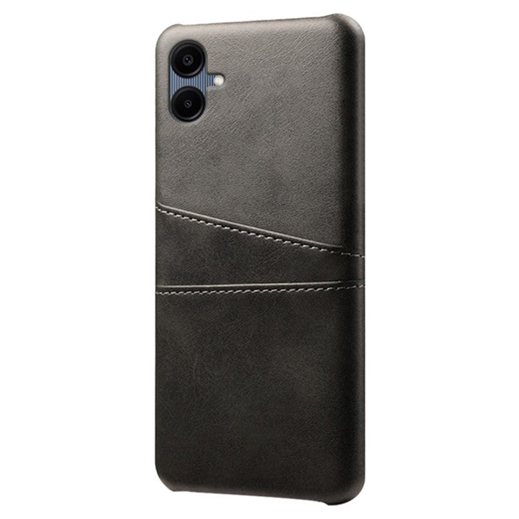 For Samsung Galaxy A06 Case Dual Card Slots PU Leather + Hard PC Phone Cover - Black