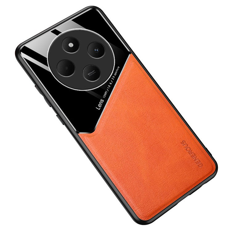 For Xiaomi Poco C75 4G / Redmi 14R 5G / 14C 4G Case Leather Coated PC+TPU Phone Back Cover - Orange