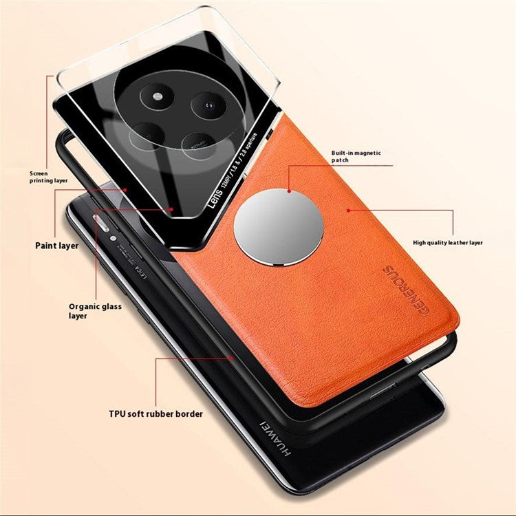 For Xiaomi Poco C75 4G / Redmi 14R 5G / 14C 4G Case Leather Coated PC+TPU Phone Back Cover - Orange