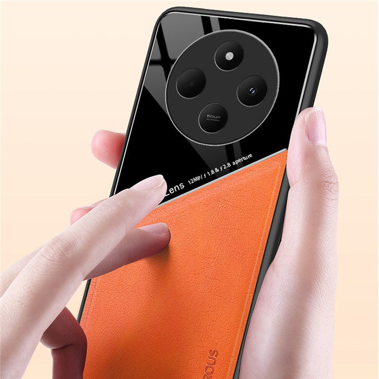 For Xiaomi Poco C75 4G / Redmi 14R 5G / 14C 4G Case Leather Coated PC+TPU Phone Back Cover - Orange