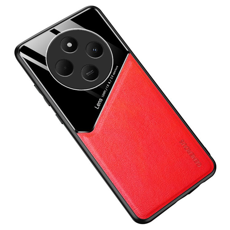 For Xiaomi Poco C75 4G / Redmi 14R 5G / 14C 4G Case Leather Coated PC+TPU Phone Back Cover - Red