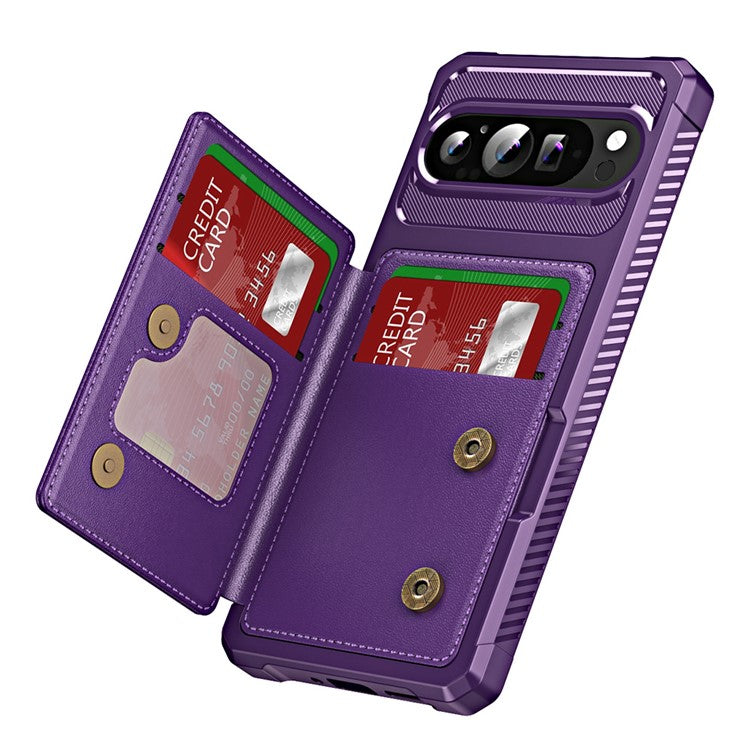 For Google Pixel 9 Pro XL Case Card Slot Kickstand Leather+TPU Reinforced Corner Phone Cover - Purple