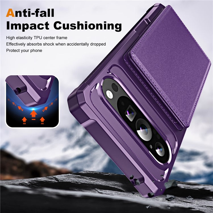 For Google Pixel 9 Pro XL Case Card Slot Kickstand Leather+TPU Reinforced Corner Phone Cover - Purple