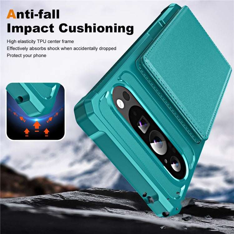 For Google Pixel 9 Pro XL Case Card Slot Kickstand Leather+TPU Reinforced Corner Phone Cover - Green