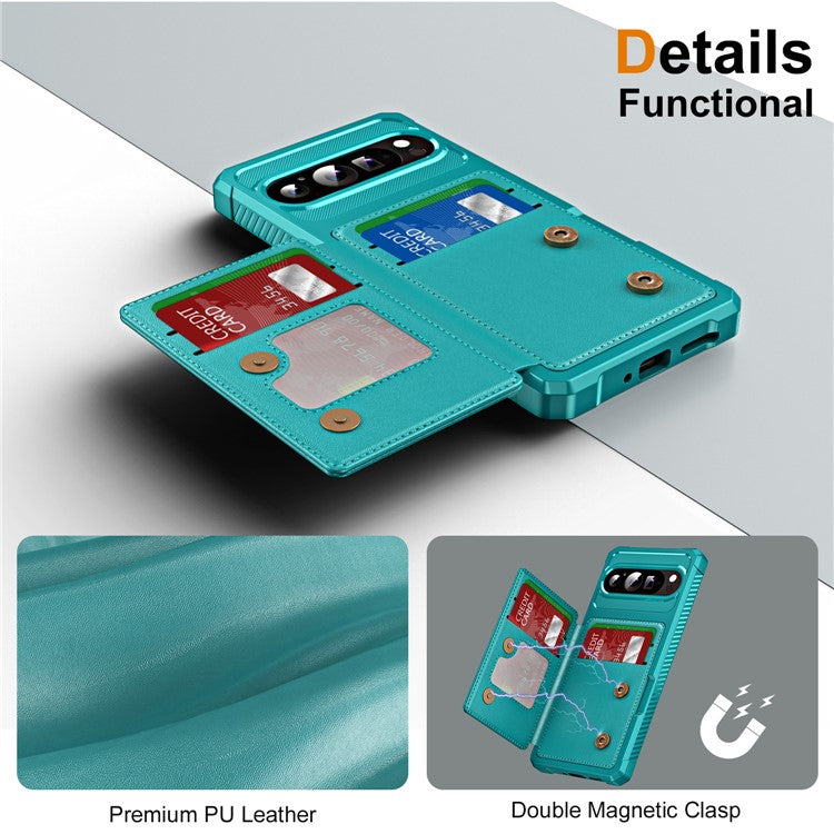 For Google Pixel 9 Pro XL Case Card Slot Kickstand Leather+TPU Reinforced Corner Phone Cover - Green