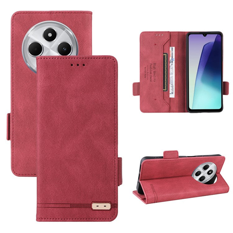 For Xiaomi Redmi 14C 4G Case Leather Wallet Flip Phone Cover with Hardware Decor - Rose