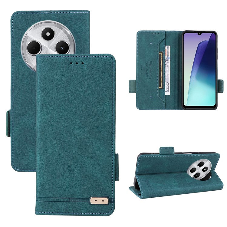 For Xiaomi Redmi 14C 4G Case Leather Wallet Flip Phone Cover with Hardware Decor - Blue