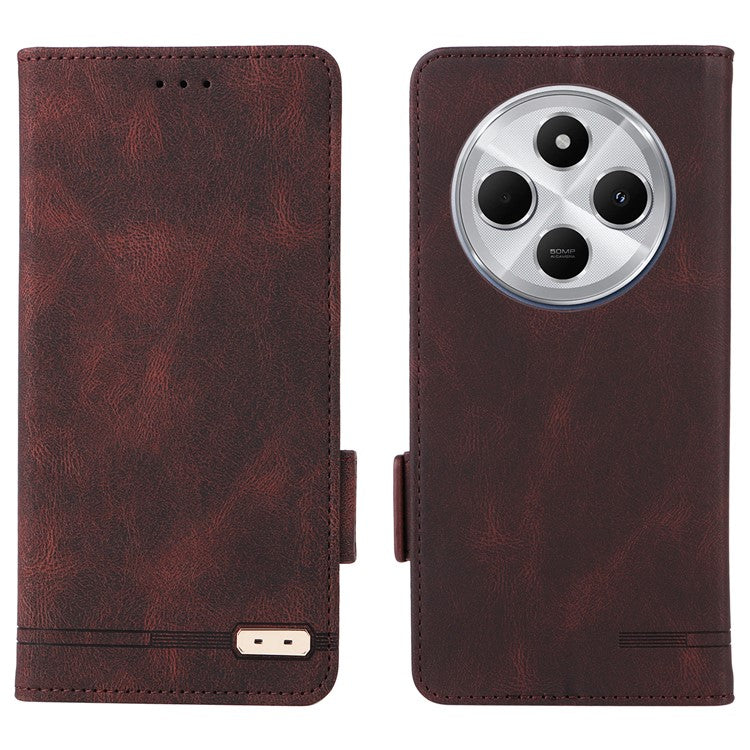 For Xiaomi Redmi 14C 4G Case Leather Wallet Flip Phone Cover with Hardware Decor - Coffee