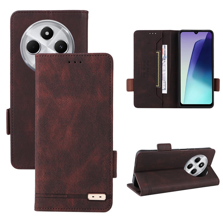 For Xiaomi Redmi 14C 4G Case Leather Wallet Flip Phone Cover with Hardware Decor - Coffee