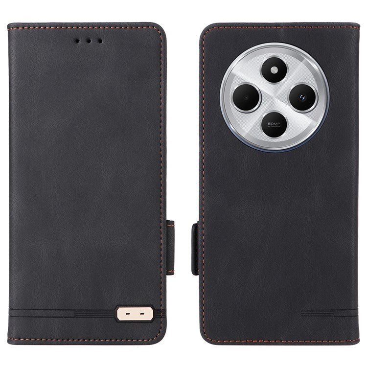 For Xiaomi Redmi 14C 4G Case Leather Wallet Flip Phone Cover with Hardware Decor - Black