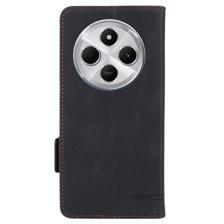 For Xiaomi Redmi 14C 4G Case Leather Wallet Flip Phone Cover with Hardware Decor - Black