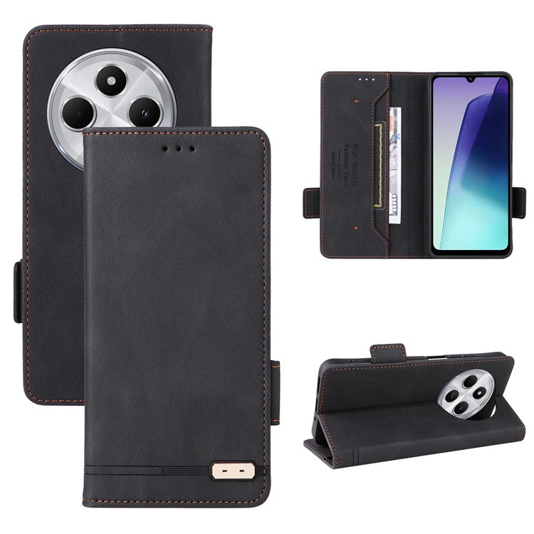 For Xiaomi Redmi 14C 4G Case Leather Wallet Flip Phone Cover with Hardware Decor - Black