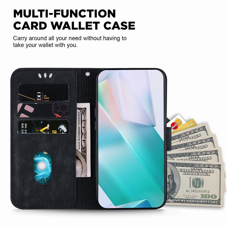 For Xiaomi Poco C75 4G / Redmi 14R 5G / 14C 4G Wallet Case Tiger Imprint Leather Shockproof Phone Cover - Black