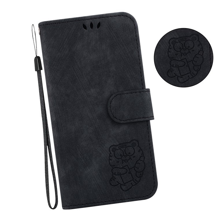 For Xiaomi Poco C75 4G / Redmi 14R 5G / 14C 4G Wallet Case Tiger Imprint Leather Shockproof Phone Cover - Black