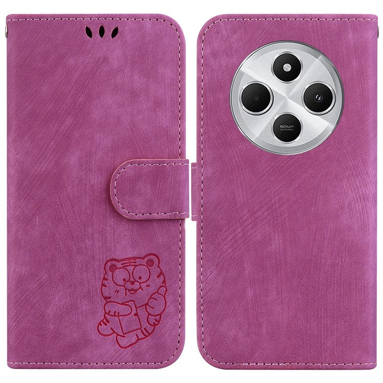 For Xiaomi Poco C75 4G / Redmi 14R 5G / 14C 4G Wallet Case Tiger Imprint Leather Shockproof Phone Cover - Rose