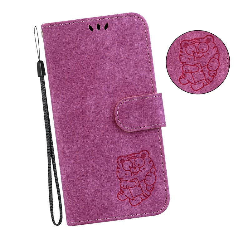 For Xiaomi Poco C75 4G / Redmi 14R 5G / 14C 4G Wallet Case Tiger Imprint Leather Shockproof Phone Cover - Rose