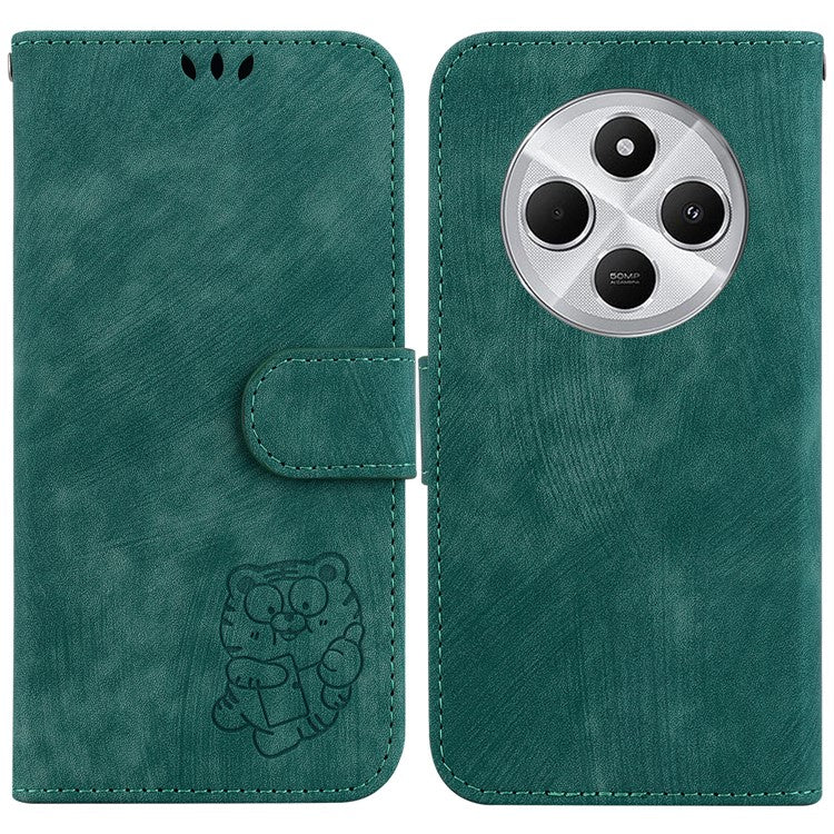 For Xiaomi Poco C75 4G / Redmi 14R 5G / 14C 4G Wallet Case Tiger Imprint Leather Shockproof Phone Cover - Green