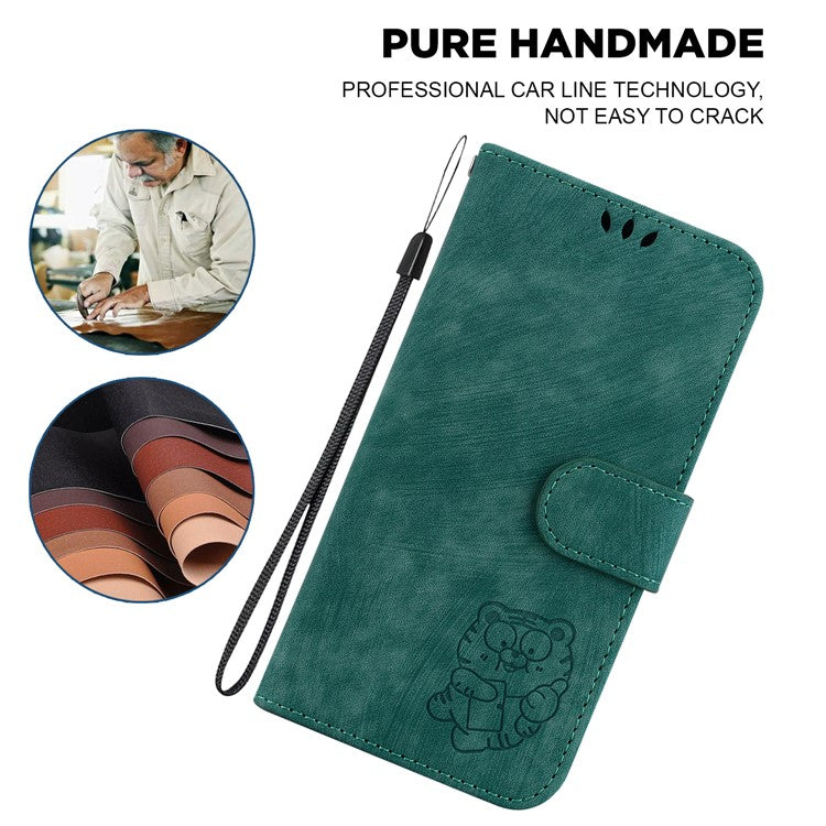 For Xiaomi Poco C75 4G / Redmi 14R 5G / 14C 4G Wallet Case Tiger Imprint Leather Shockproof Phone Cover - Green