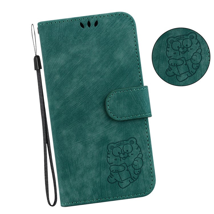 For Xiaomi Poco C75 4G / Redmi 14R 5G / 14C 4G Wallet Case Tiger Imprint Leather Shockproof Phone Cover - Green