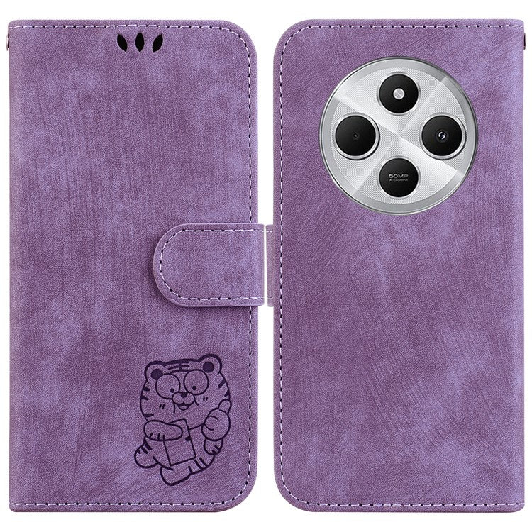 For Xiaomi Poco C75 4G / Redmi 14R 5G / 14C 4G Wallet Case Tiger Imprint Leather Shockproof Phone Cover - Purple