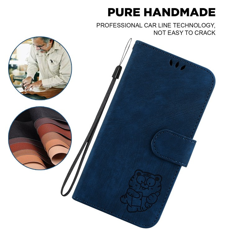 For Xiaomi Poco C75 4G / Redmi 14R 5G / 14C 4G Wallet Case Tiger Imprint Leather Shockproof Phone Cover - Dark Blue